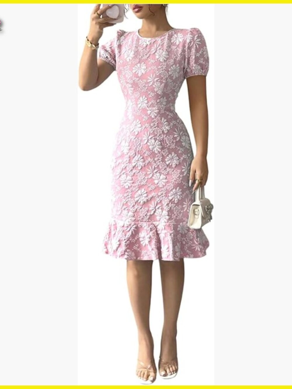 Puff Sleeve Ruffle Dress Elegant Jacquard Bodycon Going Out Chic